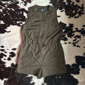 Quick Dry Olive Green Sleeveless Romper by Strechtech